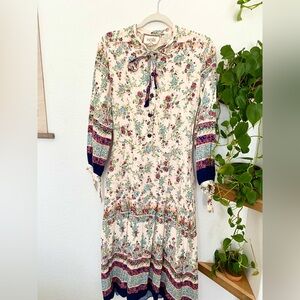 1970s Vintage Peasant Boho Floral Dress